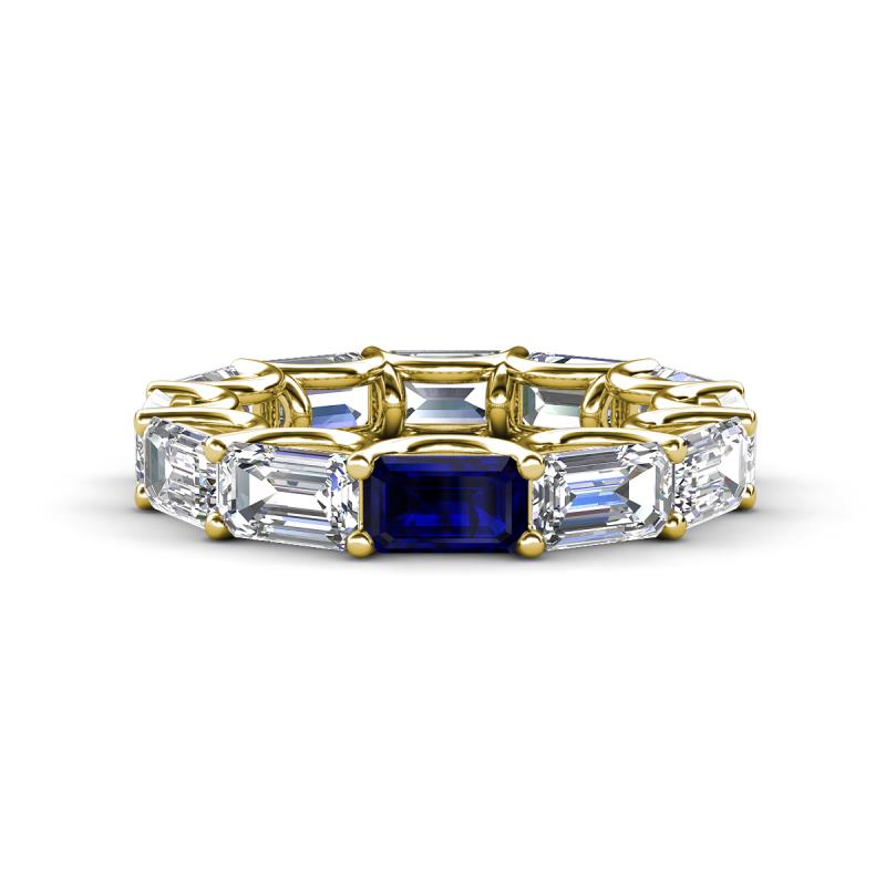 Beverly 6.70 ctw (6x4 mm) GIA Certified Emerald Cut Natural Diamond and Blue Sapphire Eternity Band 