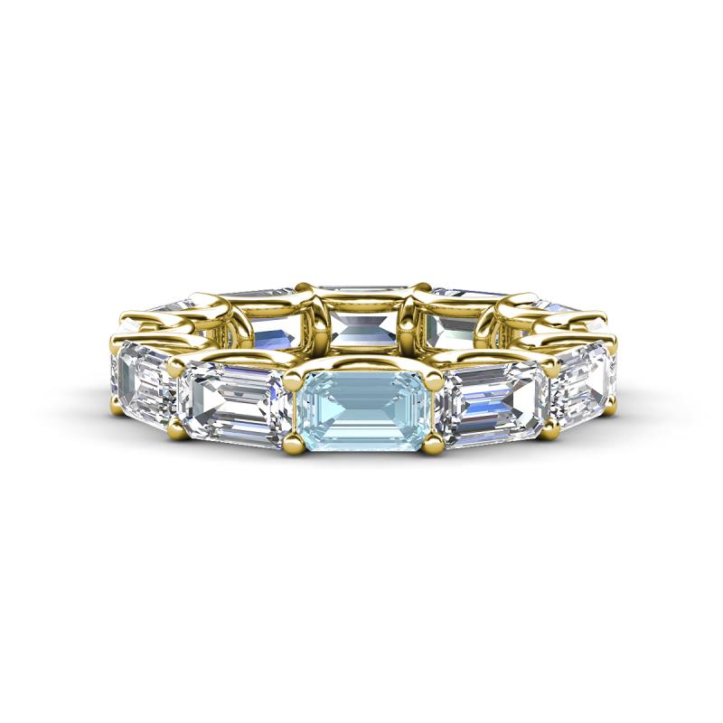 Beverly 6.50 ctw (6x4 mm) GIA Certified Emerald Cut Natural Diamond and Aquamarine Eternity Band 