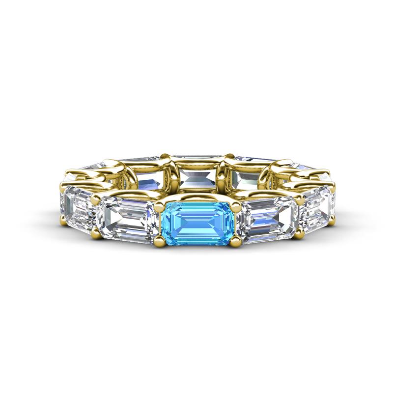 Beverly 6.70 ctw (6x4 mm) GIA Certified Emerald Cut Natural Diamond and Blue Topaz Eternity Band 