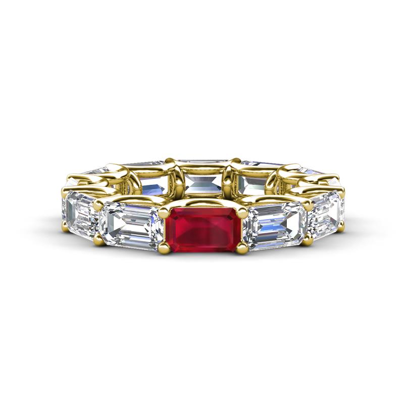 Beverly 6.60 ctw (6x4 mm) GIA Certified Emerald Cut Natural Diamond and Ruby Eternity Band 