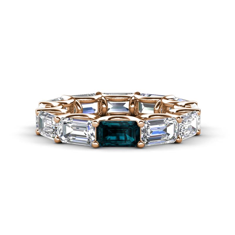 Beverly 6.70 ctw (6x4 mm) GIA Certified Emerald Cut Natural Diamond and London Blue Topaz Eternity Band 