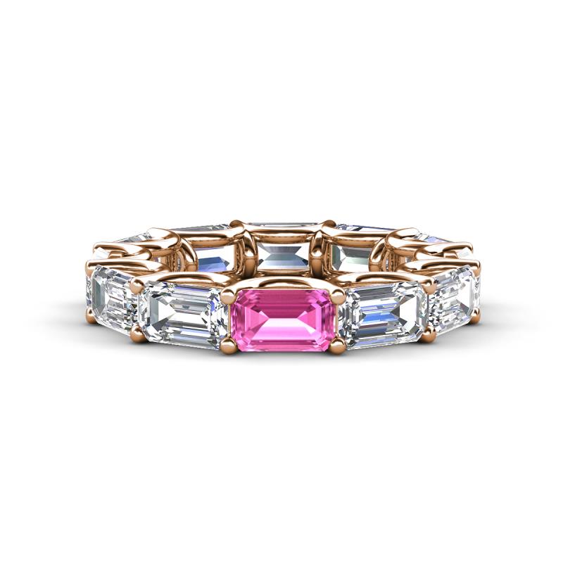 Beverly 6.60 ctw (6x4 mm) GIA Certified Emerald Cut Natural Diamond and Pink Sapphire Eternity Band 