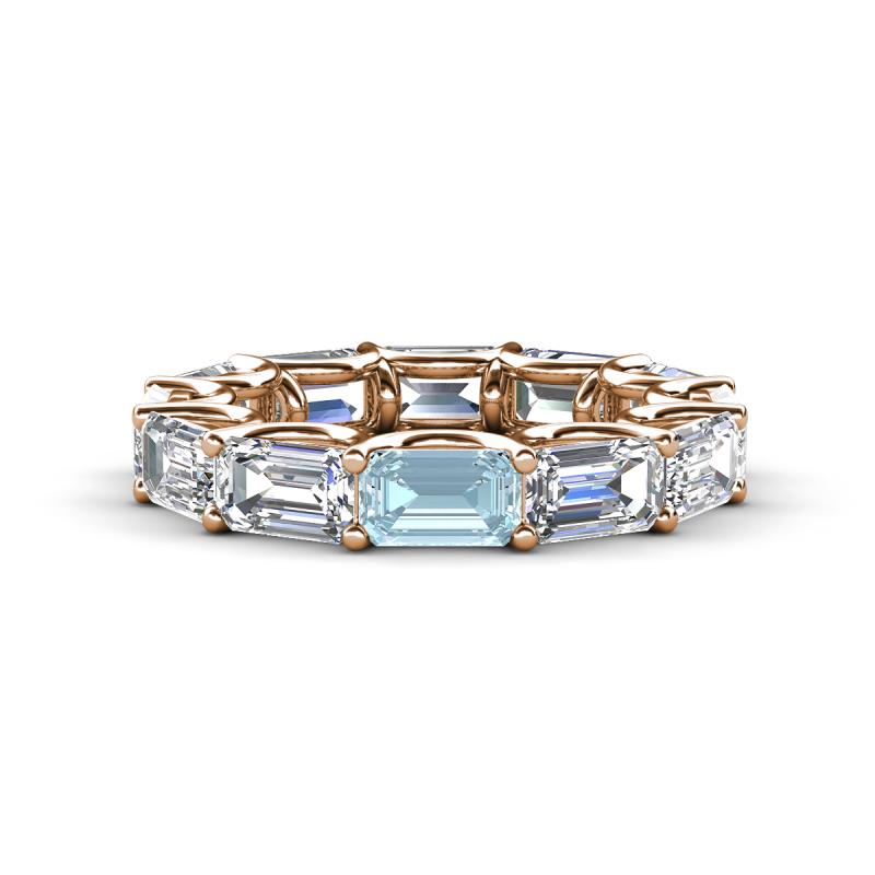 Beverly 6.50 ctw (6x4 mm) GIA Certified Emerald Cut Natural Diamond and Aquamarine Eternity Band 