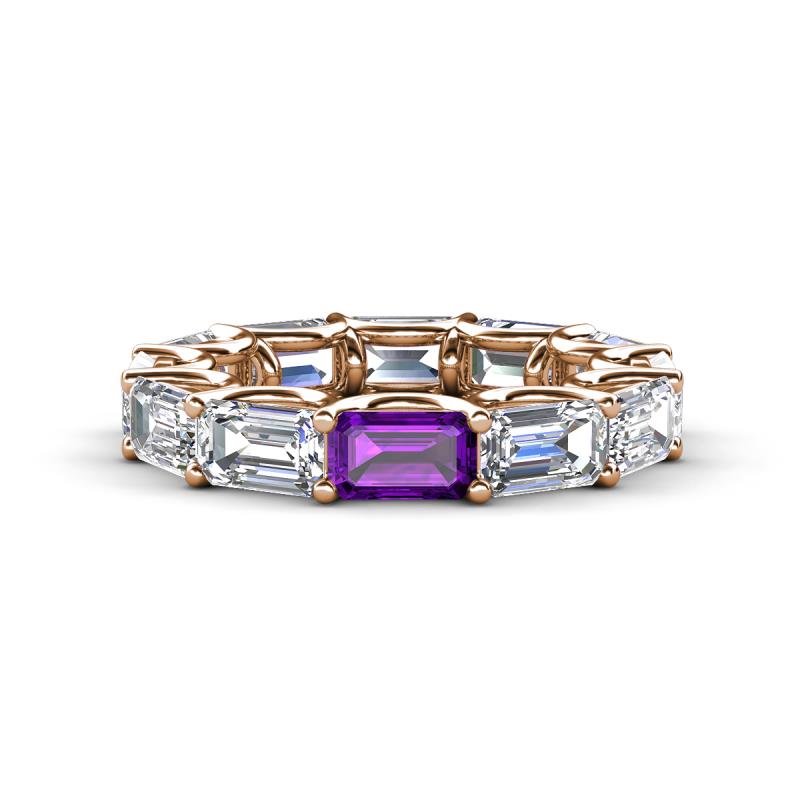 Beverly 6.60 ctw (6x4 mm) GIA Certified Emerald Cut Natural Diamond and Amethyst Eternity Band 