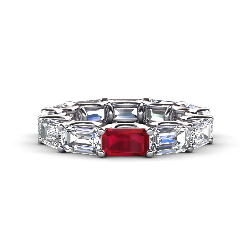 Beverly 6.60 ctw (6x4 mm) GIA Certified Emerald Cut Natural Diamond and Ruby Eternity Band 