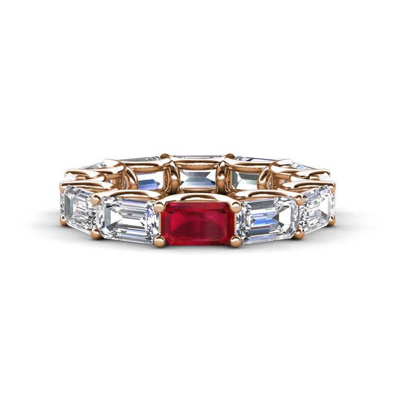 Beverly 6.60 ctw (6x4 mm) GIA Certified Emerald Cut Natural Diamond and Ruby Eternity Band 