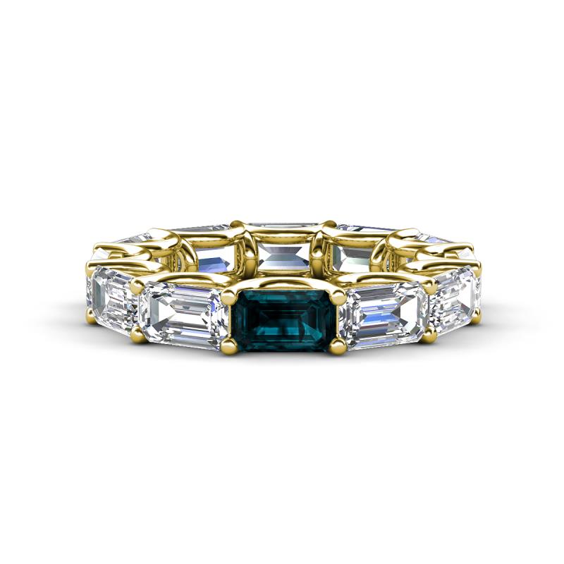 Beverly 6.70 ctw (6x4 mm) GIA Certified Emerald Cut Natural Diamond and London Blue Topaz Eternity Band 