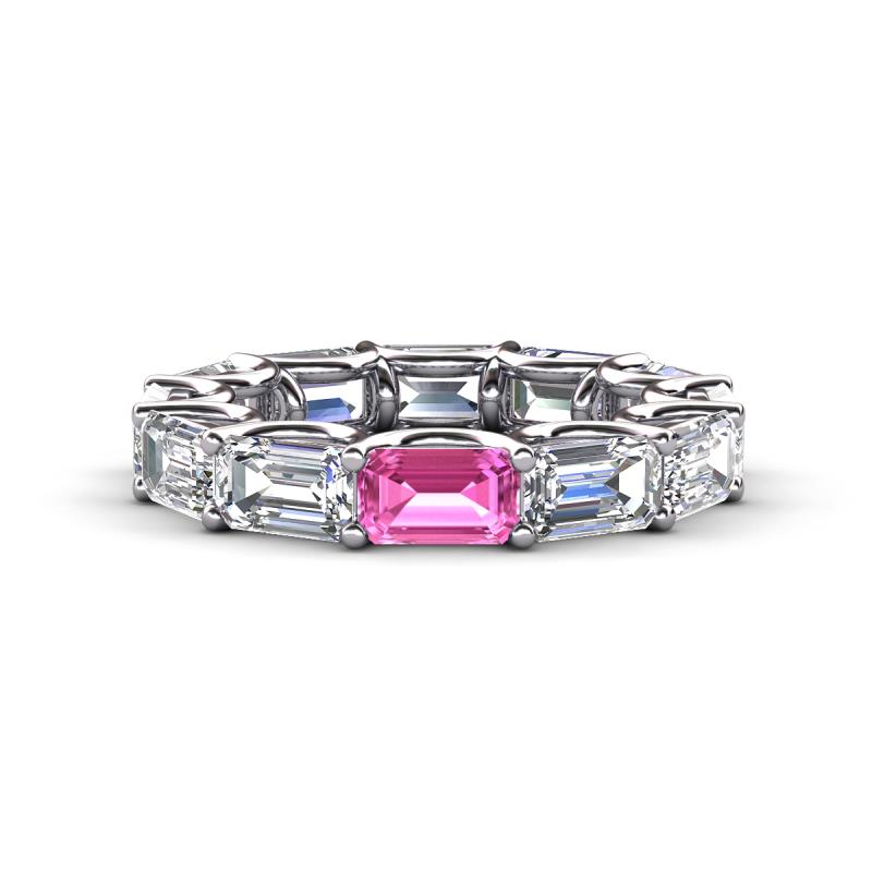 Beverly 6.60 ctw (6x4 mm) GIA Certified Emerald Cut Natural Diamond and Pink Sapphire Eternity Band 