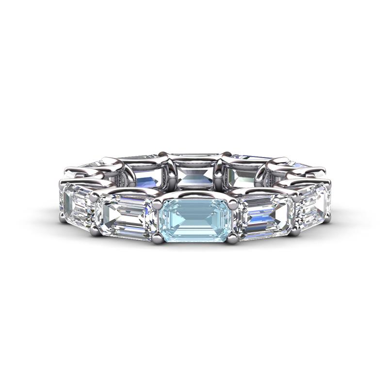 Beverly 6.50 ctw (6x4 mm) GIA Certified Emerald Cut Natural Diamond and Aquamarine Eternity Band 