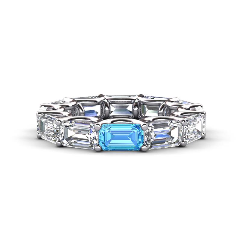Beverly 6.70 ctw (6x4 mm) GIA Certified Emerald Cut Natural Diamond and Blue Topaz Eternity Band 