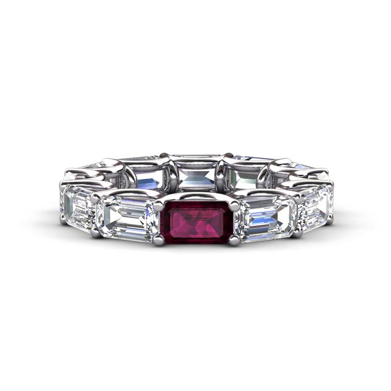 Beverly 6.75 ctw (6x4 mm) GIA Certified Emerald Cut Natural Diamond and Rhodolite Garnet Eternity Band 