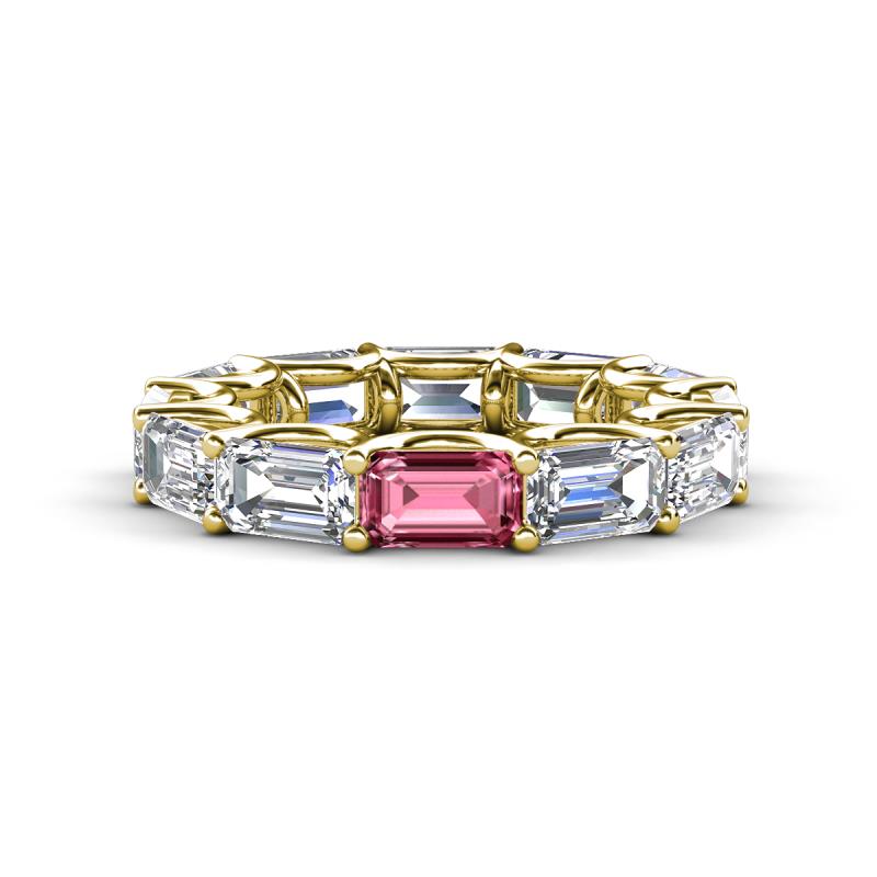 Beverly 6.60 ctw (6x4 mm) GIA Certified Emerald Cut Natural Diamond and Pink Tourmaline Eternity Band 