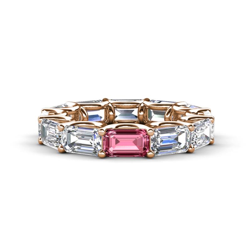 Beverly 6.60 ctw (6x4 mm) GIA Certified Emerald Cut Natural Diamond and Pink Tourmaline Eternity Band 