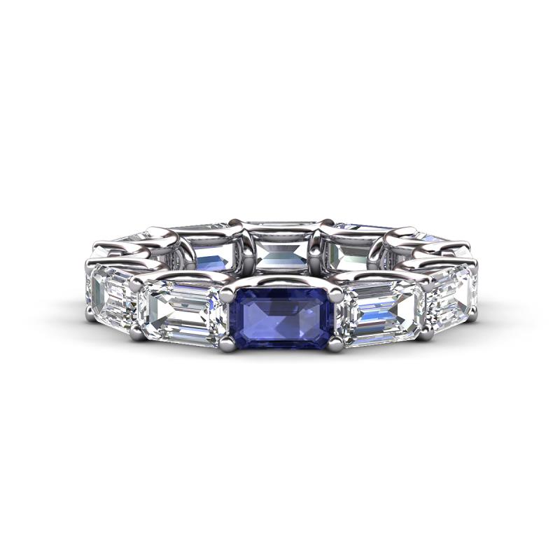 Beverly 6.55 ctw (6x4 mm) GIA Certified Emerald Cut Natural Diamond and Iolite Eternity Band 