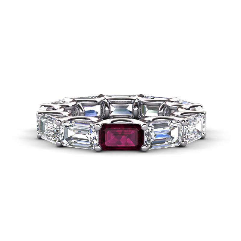 Beverly 6.75 ctw (6x4 mm) Emerald Cut Lab Grown Diamond and Rhodolite Garnet Eternity Band 