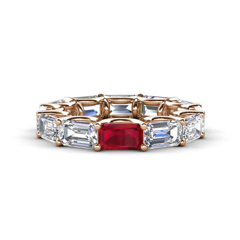 Beverly 6.60 ctw (6x4 mm) Emerald Cut Lab Grown Diamond and Ruby Eternity Band 