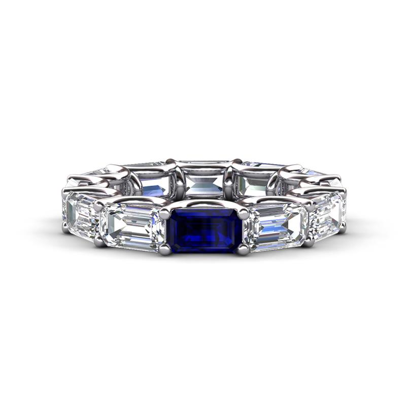 Beverly 6.70 ctw (6x4 mm) Emerald Cut Lab Grown Diamond and Blue Sapphire Eternity Band 