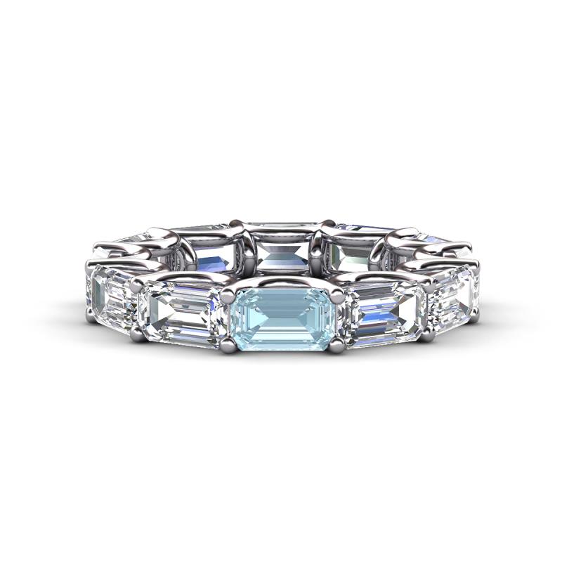 Beverly 6.50 ctw (6x4 mm) Emerald Cut Lab Grown Diamond and Aquamarine Eternity Band 