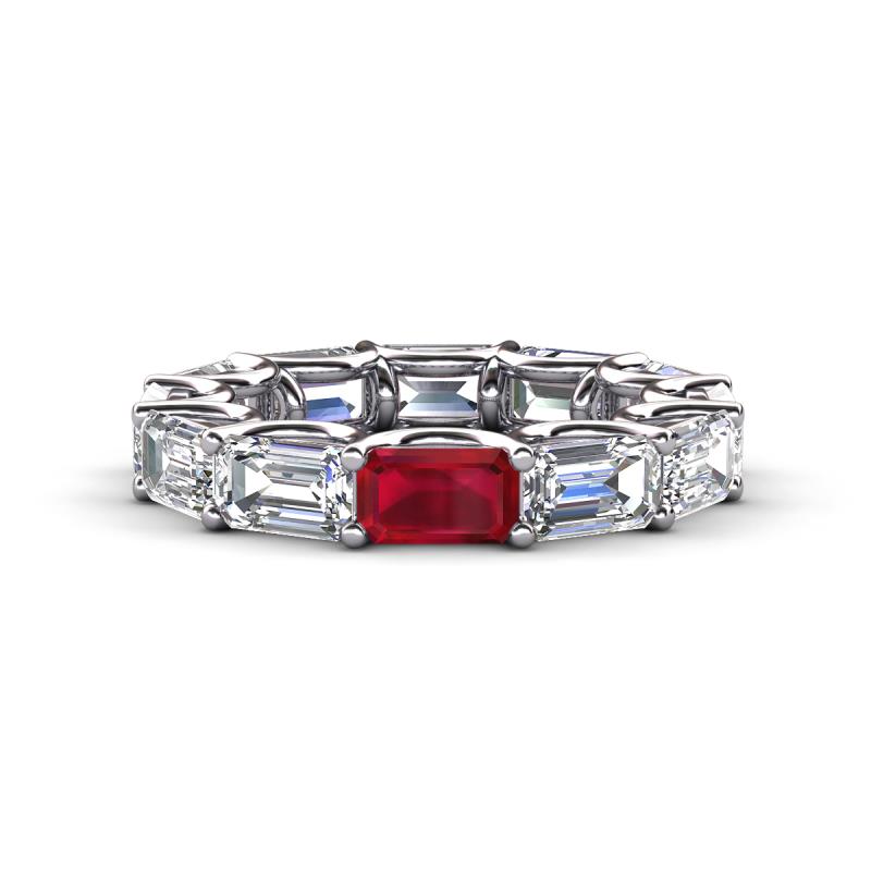 Beverly 6.60 ctw (6x4 mm) Emerald Cut Lab Grown Diamond and Ruby Eternity Band 