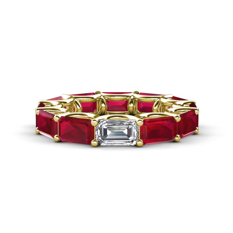 Beverly 6.60 ctw (6x4 mm) GIA Certified Emerald Cut Natural Diamond and Ruby Eternity Band 