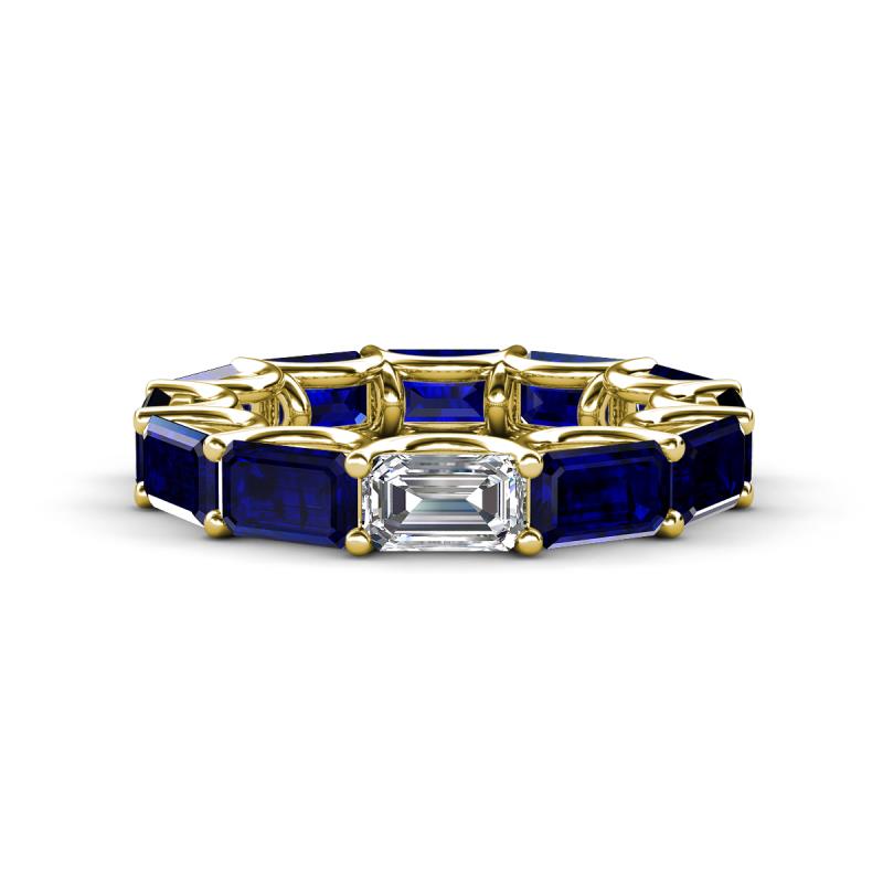 Beverly 7.60 ctw (6x4 mm) GIA Certified Emerald Cut Natural Diamond and Blue Sapphire Eternity Band 