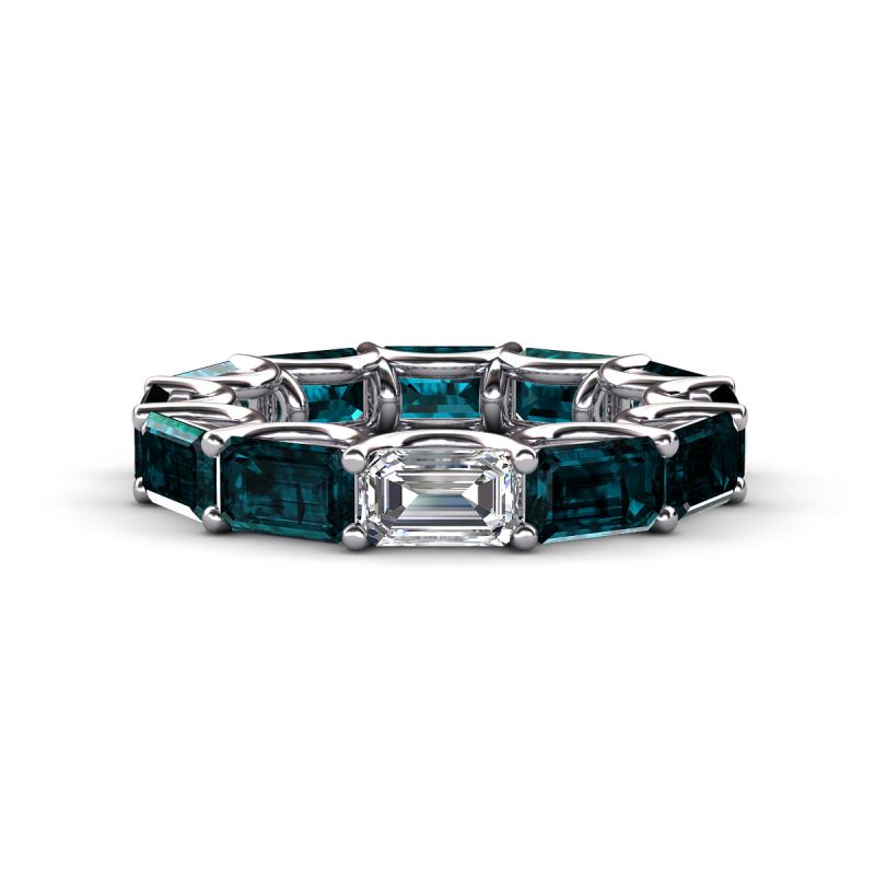 Beverly 7.60 ctw (6x4 mm) GIA Certified Emerald Cut Natural Diamond and London Blue Topaz Eternity Band 