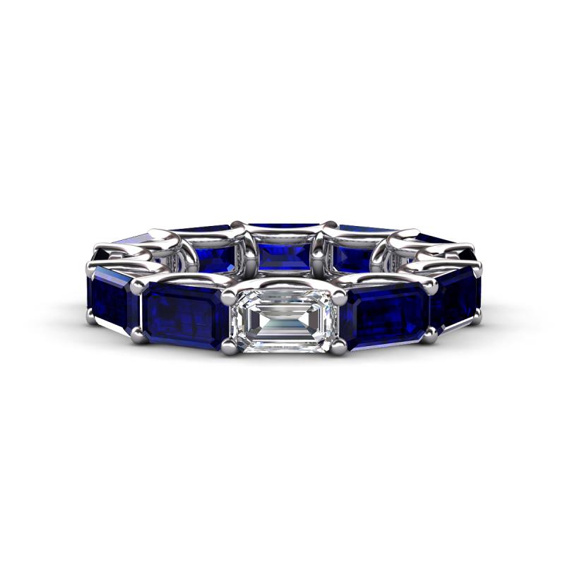 Beverly 7.60 ctw (6x4 mm) GIA Certified Emerald Cut Natural Diamond and Blue Sapphire Eternity Band 