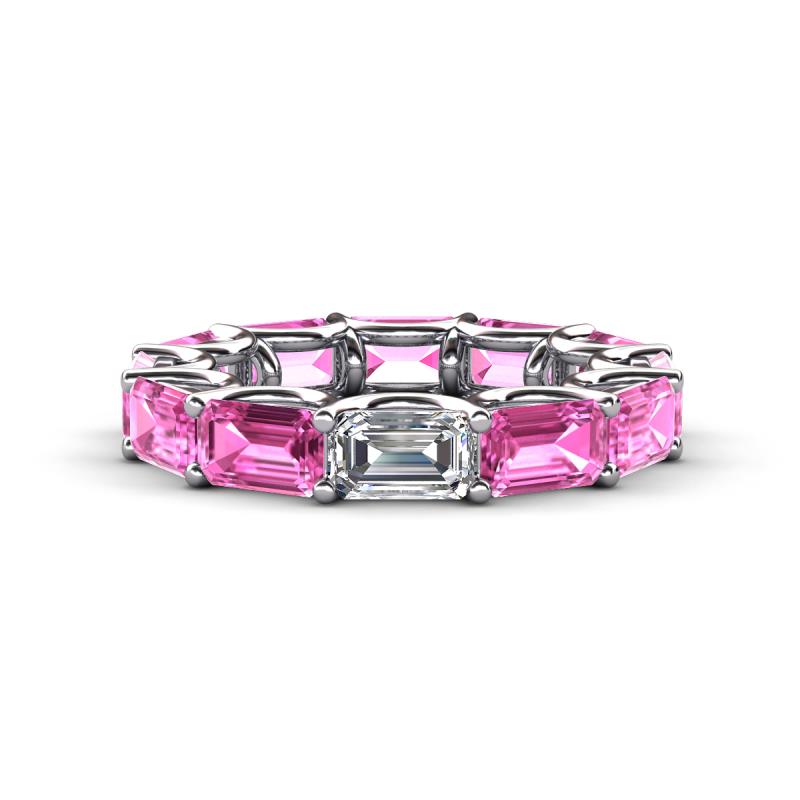 Beverly 6.60 ctw (6x4 mm) GIA Certified Emerald Cut Natural Diamond and Pink Sapphire Eternity Band 