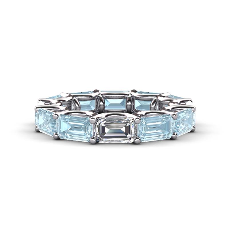 Beverly 5.60 ctw (6x4 mm) GIA Certified Emerald Cut Natural Diamond and Aquamarine Eternity Band 