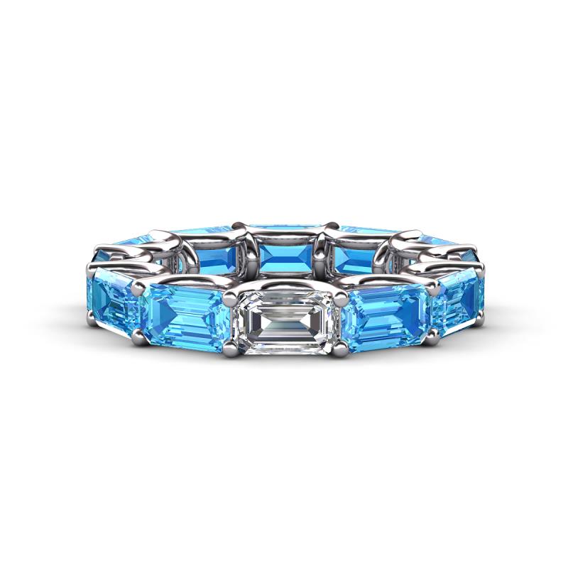Beverly 7.60 ctw (6x4 mm) GIA Certified Emerald Cut Natural Diamond and Blue Topaz Eternity Band 