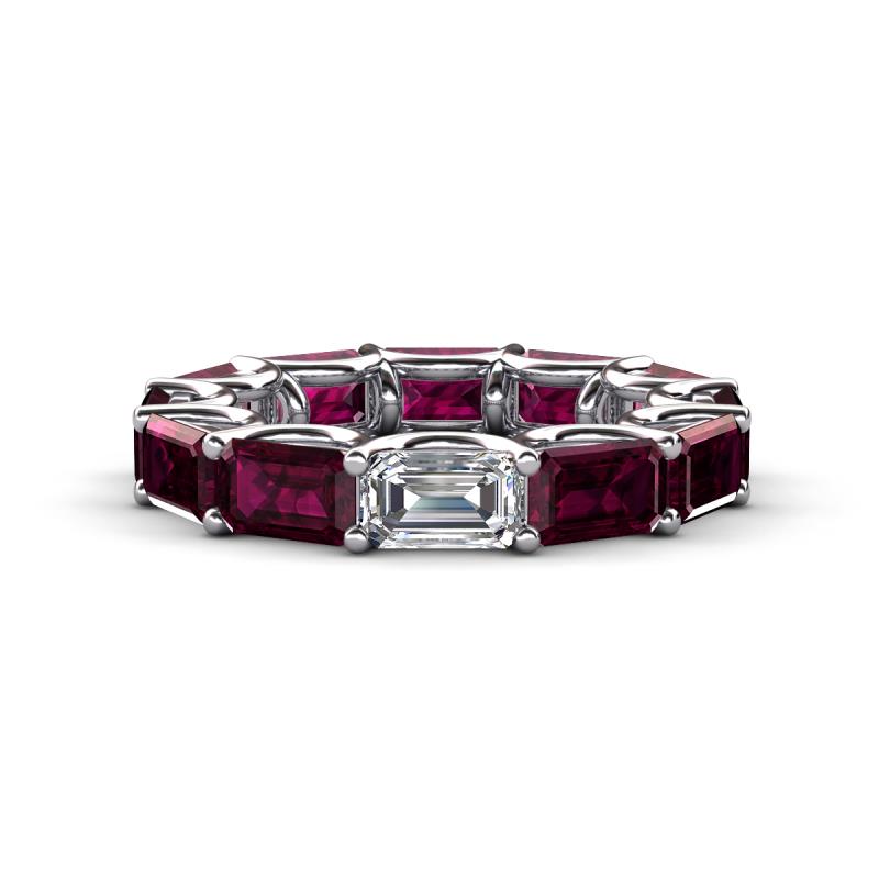 Beverly 8.10 ctw (6x4 mm) GIA Certified Emerald Cut Natural Diamond and Rhodolite Garnet Eternity Band 
