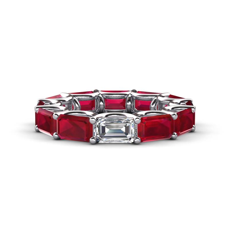Beverly 6.60 ctw (6x4 mm) GIA Certified Emerald Cut Natural Diamond and Ruby Eternity Band 