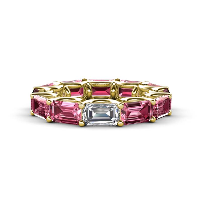 Beverly 6.60 ctw (6x4 mm) GIA Certified Emerald Cut Natural Diamond and Pink Tourmaline Eternity Band 