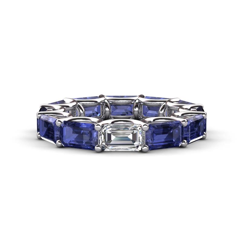 Beverly 6.10 ctw (6x4 mm) GIA Certified Emerald Cut Natural Diamond and Iolite Eternity Band 