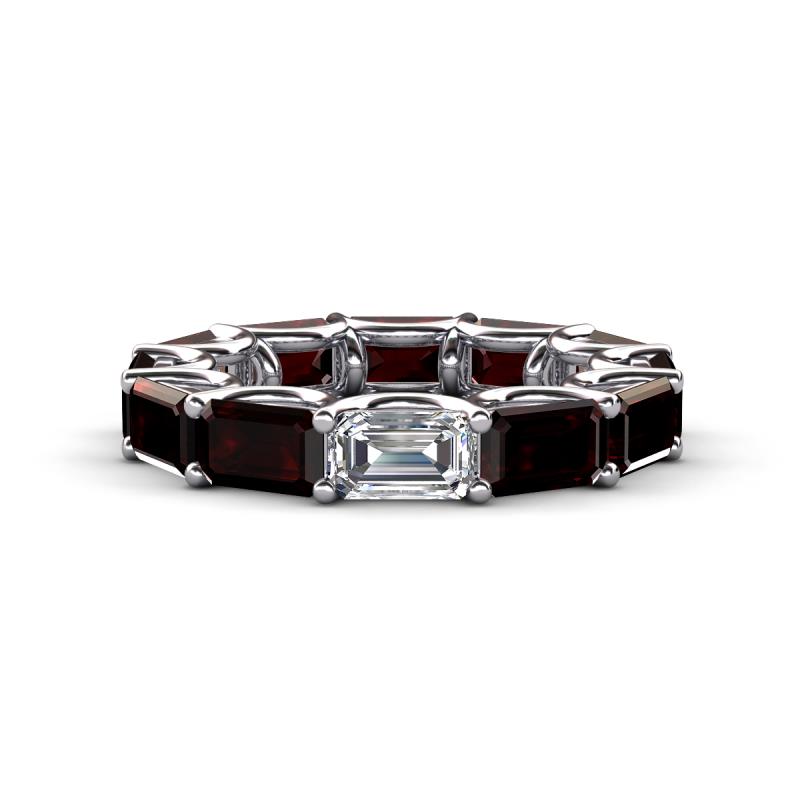 Beverly 8.40 ctw (6x4 mm) GIA Certified Emerald Cut Natural Diamond and Red Garnet Eternity Band 