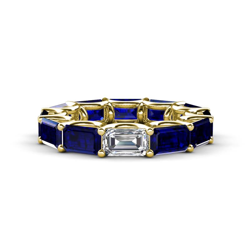 Beverly 7.60 ctw (6x4 mm) Emerald Cut Lab Grown Diamond and Blue Sapphire Eternity Band 