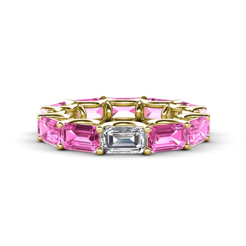 Beverly 6.60 ctw (6x4 mm) Emerald Cut Lab Grown Diamond and Pink Sapphire Eternity Band 