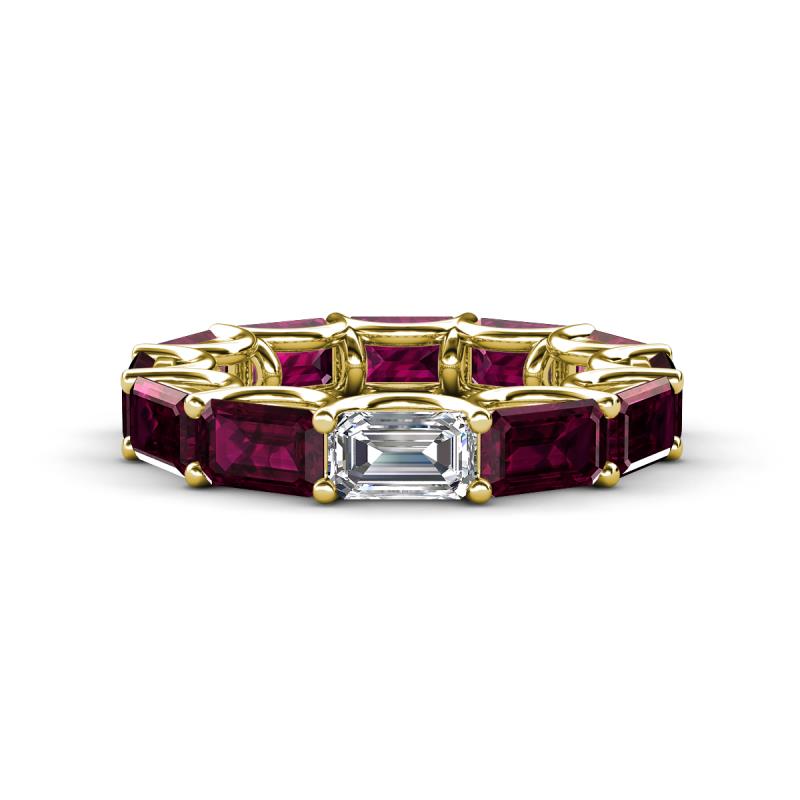 Beverly 8.10 ctw (6x4 mm) Emerald Cut Lab Grown Diamond and Rhodolite Garnet Eternity Band 