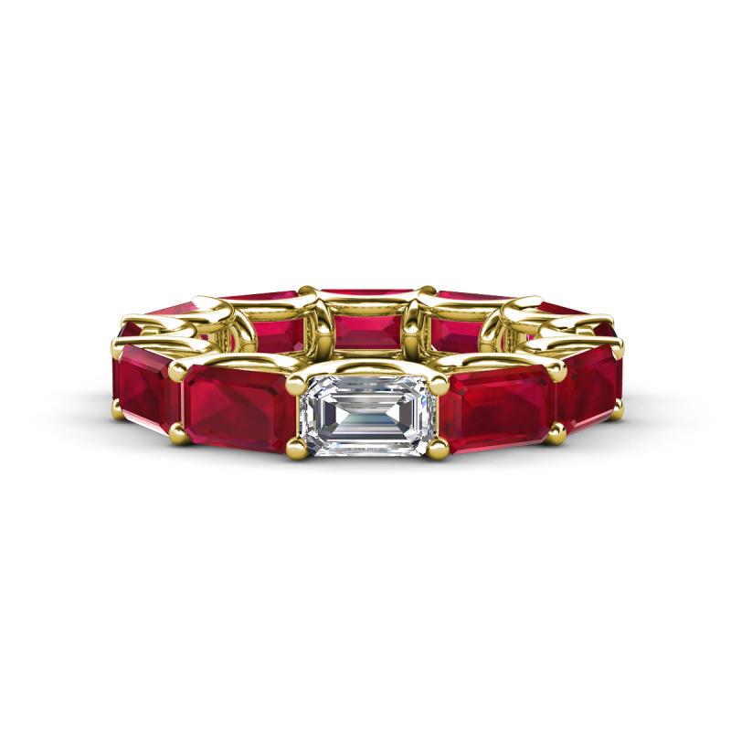 Beverly 6.60 ctw (6x4 mm) Emerald Cut Lab Grown Diamond and Ruby Eternity Band 