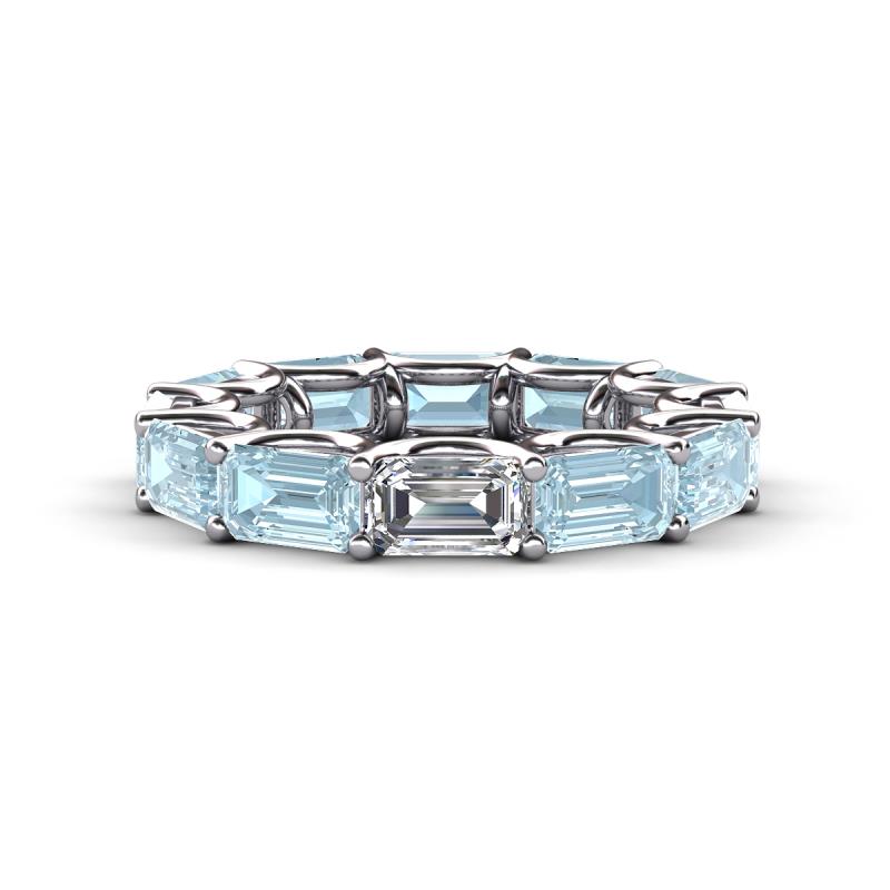 Beverly 5.60 ctw (6x4 mm) Emerald Cut Lab Grown Diamond and Aquamarine Eternity Band 