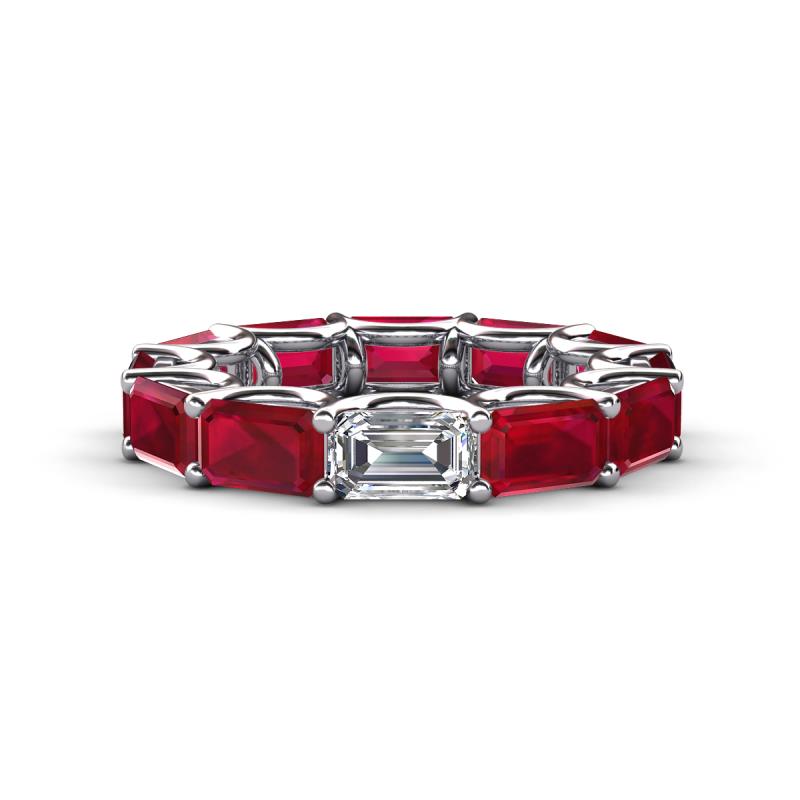 Beverly 6.60 ctw (6x4 mm) Emerald Cut Lab Grown Diamond and Ruby Eternity Band 