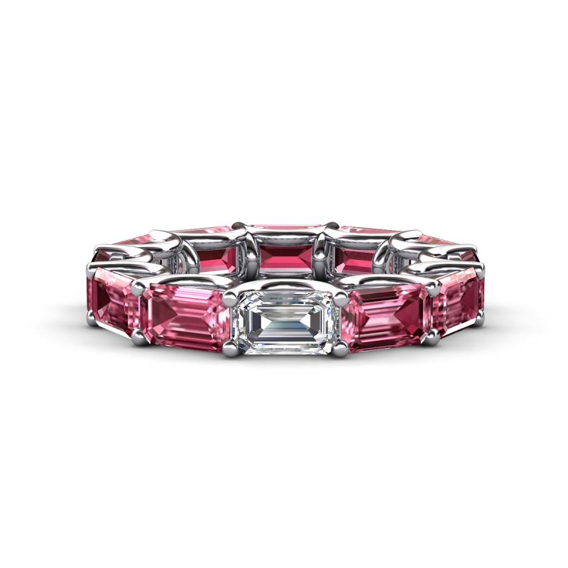 Beverly 6.60 ctw (6x4 mm) Emerald Cut Lab Grown Diamond and Pink Tourmaline Eternity Band 