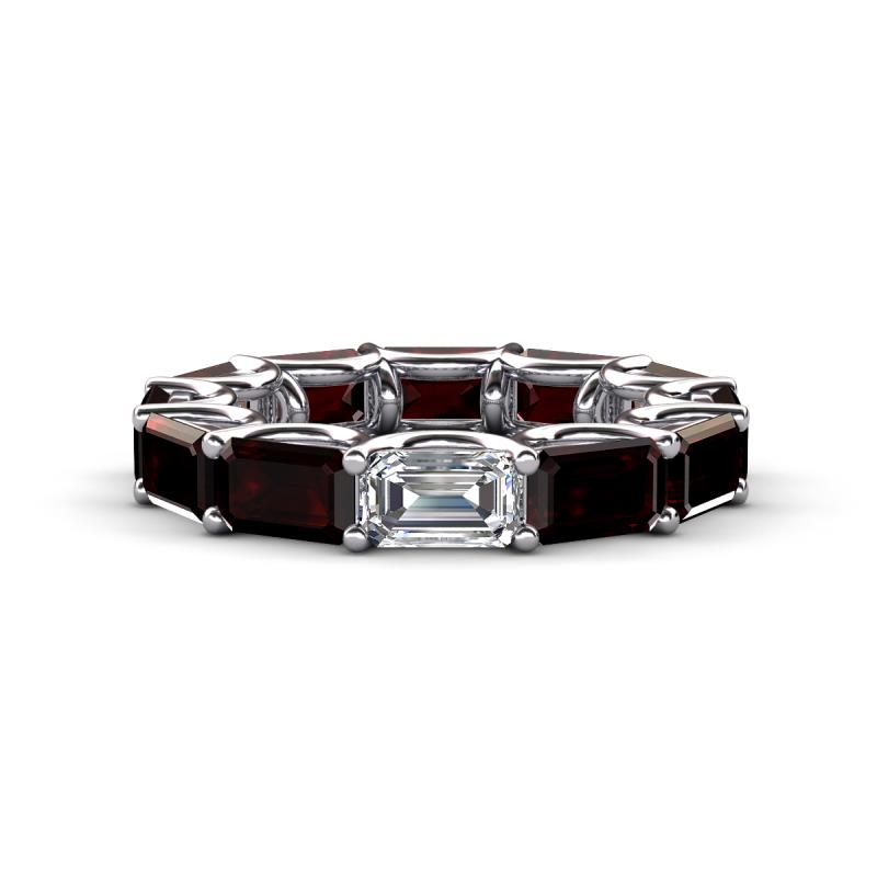 Beverly 8.40 ctw (6x4 mm) Emerald Cut Lab Grown Diamond and Red Garnet Eternity Band 