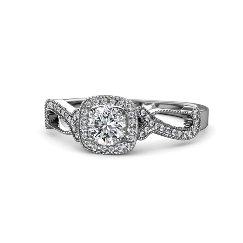 Amy Desire 1.25 ctw IGI Certified Lab Grown Diamond Round (6.50 mm) & Natural Diamond Round (1.10 mm) Swirl Halo Engagement Ring 