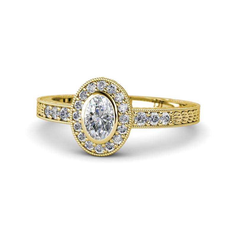 Annabel Desire 0.83 ctw IGI Certified Lab Grown Diamond Oval Cut (6x4 mm) & Natural Diamond Round (1.50 mm) Halo Engagement Ring 