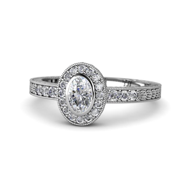 Annabel Desire 0.83 ctw IGI Certified Lab Grown Diamond Oval Cut (6x4 mm) & Natural Diamond Round (1.50 mm) Halo Engagement Ring 