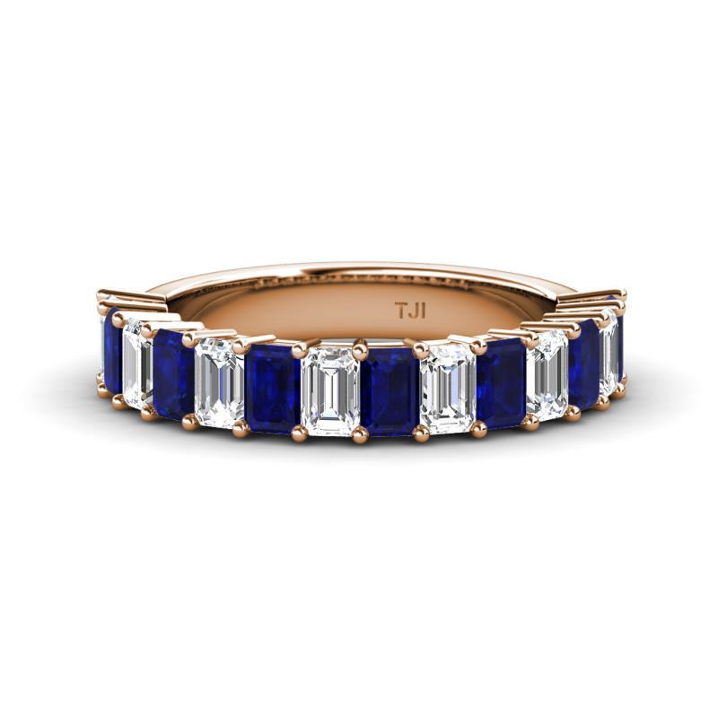 Alaya 4.55 ctw (5x3 mm) Emerald Cut Blue Sapphire and Lab Grown Diamond 14 Stone Wedding Band 