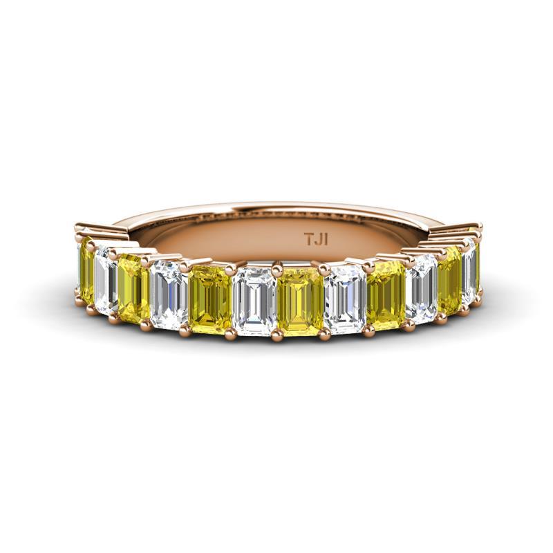 Alaya 4.55 ctw (5x3 mm) Emerald Cut Yellow Sapphire and Lab Grown Diamond 14 Stone Wedding Band 
