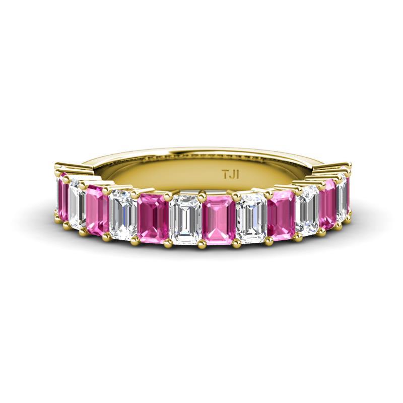 Alaya 4.55 ctw (5x3 mm) Emerald Cut Pink Sapphire and Lab Grown Diamond 14 Stone Wedding Band 