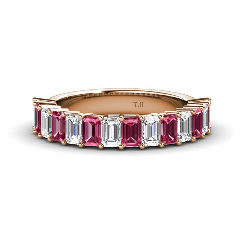 Alaya 4.90 ctw (5x3 mm) Emerald Cut Pink Tourmaline and Lab Grown Diamond 14 Stone Wedding Band 